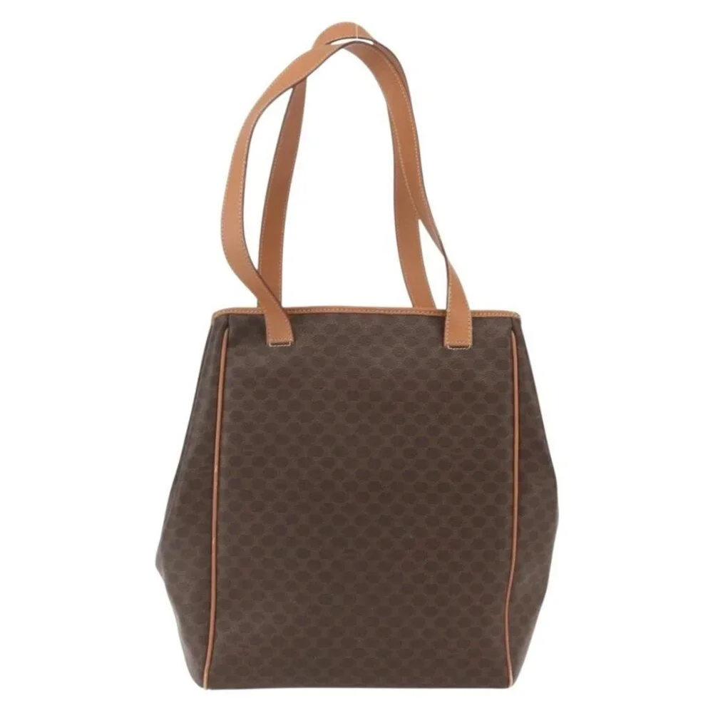 Authentic CELINE Macadam Canvas Shoulder Bag PVC Leather Brown Gold - Picture 10 of 16